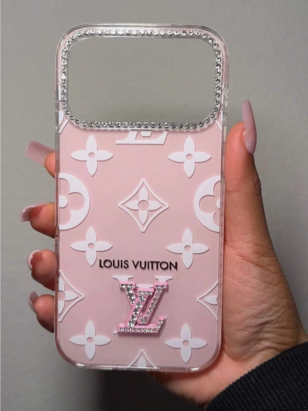 Louis Vuitton Pink Monogram Rhinestone-Trim Phone Case